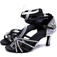 Women Party Dance Shoes Satin Shining Rhinestones Soft Bottom Latin Dance Shoes Woman Salsa Dance