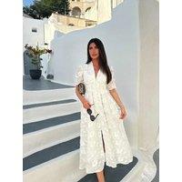 Elegant White Party Long Dress Women's Luxury V-neck Printed Single Breasted Split Evening Robe 2024