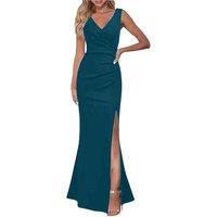 Sexy Sleeveless Evening Cocktail Dress For Women Solid Color Side Split Party Long Dress Formal