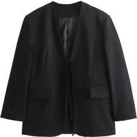European-american style 2024 spring new women's retro V-neck bow decorated loose suit jacket