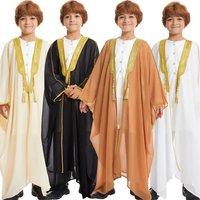 Muslim Saudi Arabian Boy Abaya Children Praying Islamic Clothing Kimono Middle Eastern Teen Dress