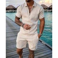 New 2024 Men's Polo Suit Fashion Men Sets Solid Summer V-neck Zipper Short Sleeve POLO Shirt+Shorts