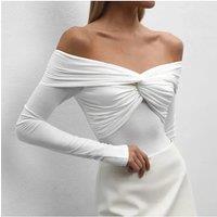 Trendix Cross Neck Long Sleeve Shirts For Women Sexy Off Shoulder Solid Slim Short Tops Club Casual