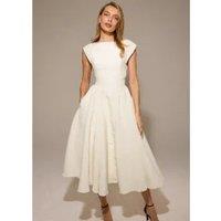 2025 Spring New Women White Backless A-line Midi Dresses Elegant O Neck Sleeveless Wrapped Waist