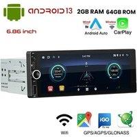 1 Din Android Car Radio Wireless CarPlay Android Auto Wifi Bluetooth GPS Navigation FM RDS USB 6.86" Screen Multimedia Player