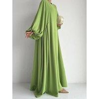 New Women Muslim Dresses Fashion Simple Solid Abaya Ramadan Caftan Elegant Female Casual Plain Maxi