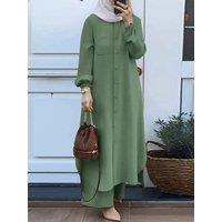 Autumn Muslim Sets Turkey Dubai Abaya Women Long Sleeve Shirt Set Causal Pants Suits Abayas For