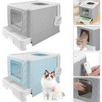 Cat Litter Box Kitty Sandbox Litter Pan Front Entry & Top Exit Toilet Boxes with scoop drawer
