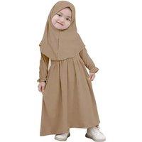 2Pcs Muslim Kids Hijab Dresses Abaya Set Islamic Children Ramadan Prayer Burka Arab Girls Headscarf
