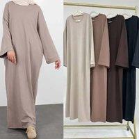 2024 New Solid Color Modest Dress Women Dubai Abaya Muslim Underwear Eid Ramadan Islam Turkey Arab