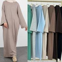 Casual Muslim Abaya Sweatshirt Long Dress for Women Daily Wear Plain Loose Abayas Islam Clothing