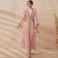 Muslim Set Fashion Clothes Women Abaya Dubai Arab Long Sleeves Casual Dress Solid Robe Turkey Caftan