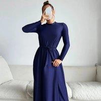 High quality Burkini Muslim women swimsuit solid color long sleeve long pants sunblock swimsuit two