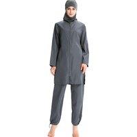 3 Solid Color Muslim Swimsuit Burkini for Women Modest Full Cover Zipper Front Islamic Bathing Suits