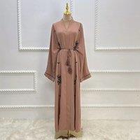 Embroidery Open Abaya Snap-fastener Front Abayas Muslim Woman Kimono Islamic Kaftan Arabic Dress