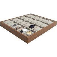Watch Storage Box 24-Compartment Organizer with Walnut Grain Frame, Soft Flannel Lining