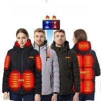 2024 Heated Jacket Men Women Winter Ski Coat Hooded USB Electrical 9 Zone Heated Clothing Waterproof