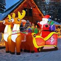 2.1m Long Christmas Decoration Inflatable Santa Reindeer Sled Built-in LED Lights Ornament Xmas Party New Year Garden Decor