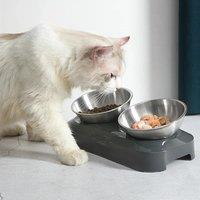 Easy to Clean Stainless Steel Cat Bowl Dog Food and Water Bowls with Stand Metal Cats Dogs Double