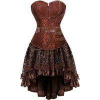Steampunk Vintage Corset Gothic Leather Corsets Bustier Top Asymmetrical Floral Lace Skirt Halloween
