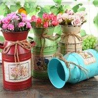 1pcs Garden Plants Flower Vase Iron Bucket Home Decoration Pots Arrangement Craft Rural Style Shabby