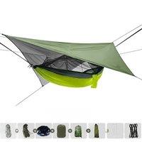 260x140cm Outdoor Double Camping Hammock with Mosquito Net and Rain Fly Tarp Lightweight Parachute