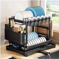 2 Layers Space Saving Dish Drying Rack Countertop Household Dish Storage Holder Kitchen Organizers And Storage With Drainboard
