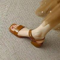 With Medium Heels Ladies Shoes Summer 2025 Block Heel Leather Sandals for Women Footwear Party