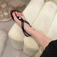 With Strap Beach Black No Heel Summer 2025 Outdoor Flip-flops Pearl Slippers Sandals for Woman Flat