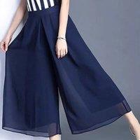 Elegant Solid Color Loose Elastic High Waist Folds Ruffles Capris Women's 2025 New Office Lady