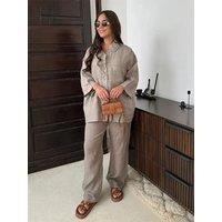 Women Vintage Solid Loose Pants Suit Lapel Single Breasted Long Sleeve Shirt Wide Leg Pants 2 Pcs Set 2024 New Ladies Streetwear