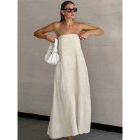 Causal Solid Strapless Off Shoulder Long Dress Women Fashion Pockets Sleeveless Backless Big Hem