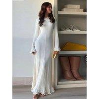 Elegant Contrasting Women Knit Maxi Dress Chic O-neck Short Sleeve Metal Buttons Bodycon Dresses