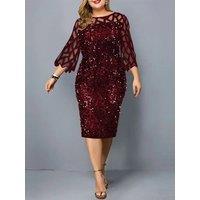 2025 Party Dress Plus Size Ladies Midi Sequin Mesh Long Sleeve Lace Elegant Bodycon XL-4XL 5XL