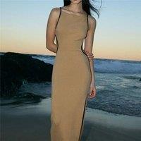 Womens Sleeveless Backless Strap Slim Long Sexy Elegant Dress 2025 New