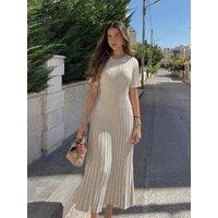 Knitted Long Dress Women Short Sleeve Pleated Lady Party Dresses 2024 Spring Summer Hip Package O