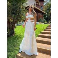 Sexy Hollow Out Solid Color Long Dress Elegant Backless Bandage Fashion Skirt For Women 2025 Holiday