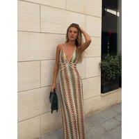 Sexy Deep V-neck Women Lace Up Halter Maxi Dress Fashion Sleeveless Backless High Waisted Dresses