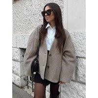 Elegant Straight Cut Wool Jacket Women Fashion V Neck Single Breasted Short Coat 2024 Autumn Chic