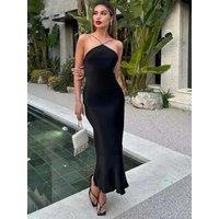 Sexy Women Backless Off Shoulder Maxi Dress Chic Sleeveless Solid Dresses 2025 Summer Lady Elegant