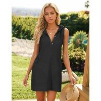 2025 Sleeveless Dress Women Summer Fashion V-Neck Hooded Vest Ice-knit Sundress Casual Solid Mini
