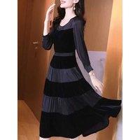 Elegant O-Neck All-match Spliced Folds Ladies Dresses Women's Clothing 2025 Spring New Loose Office