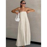 Cotton Linen Strapless Long Dresses For Women Sexy Off Shoulder Sleeveless Loose Robes 2025 New