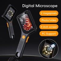 Digital Microscope Handheld 3.0 inch IPS Color Screen Autofocus 2MP Coin Video Microscopes 500x Magnification for Jewelry Watch
