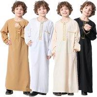 Muslim Saudi Arab Boys Robe Kids Abaya Kaftan Prayer Islam Clothing Long Sleeve Middle East Teenage