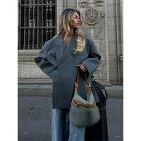 Women Chic Lapel Side Slit Suit Jacket Casual Loose Long Sleeve Hidden Buckle Blazer 2025 Autumn