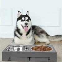 Height Adjustable Dog Bowl Stand, Stainless Steel Dual Bowls Foldable Elevated Feeder for