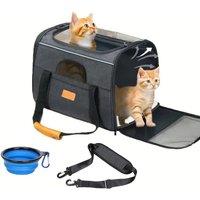 Cat Carrier Bag Foldable Pet Aviation Backpack Portable Transport Bag with Collapsible Bowl Car