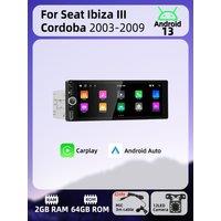 1Din Carplay Radio Android Car Multimedia for Seat Ibiza 3 III Cordoba 2003-2009 6.86" Screen Stereo Head Unit Autoradio GPS