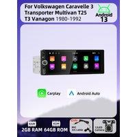 1Din Carplay Radio Android Car Multimedia for VW Volkswagen Caravelle 3 Transporter Multivan T25 T3 Vanagon 1980-1992 Stereo